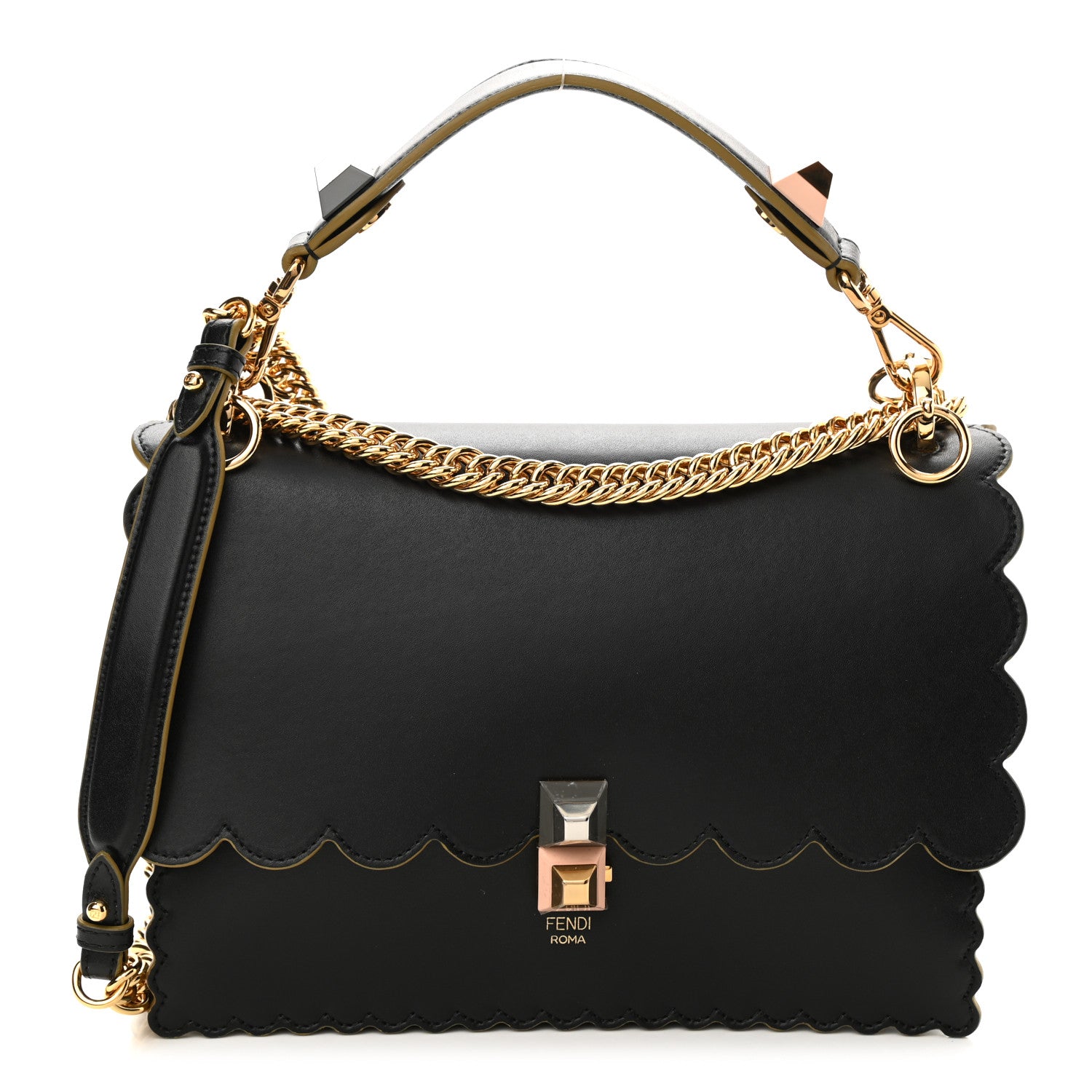Fendi Vitello Liberty Scalloped Studded Kan I Shoulder Bag Black 1 of 8