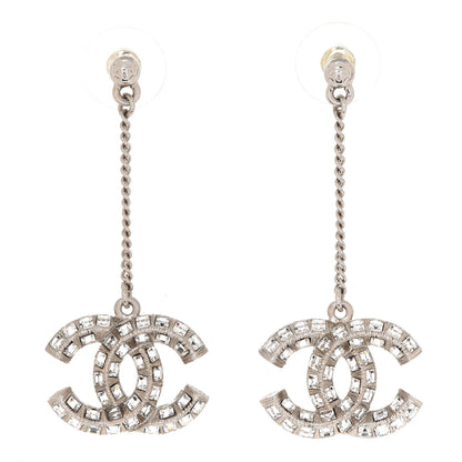 Chanel Baguette Crystal CC Drop Earrings Silver 1 of 4