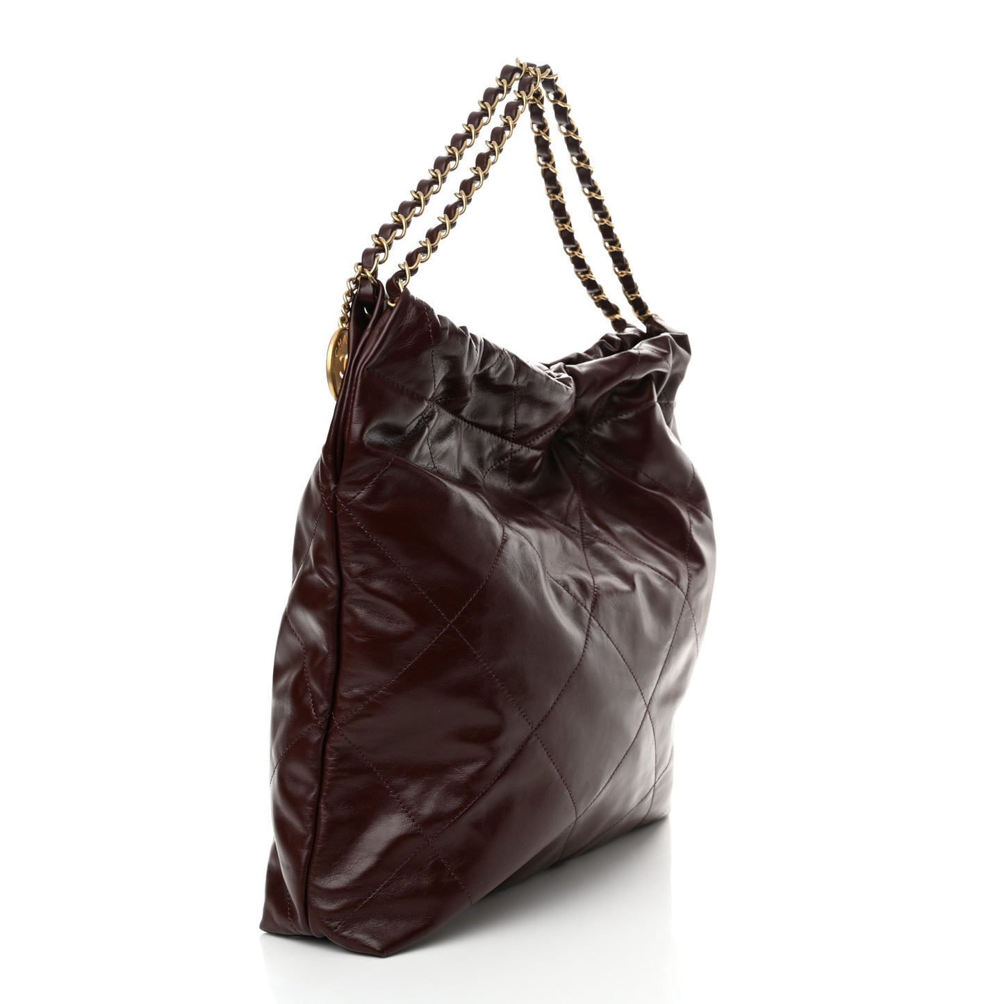 Shiny Calfskin Quilted Chanel 22 Burgundy