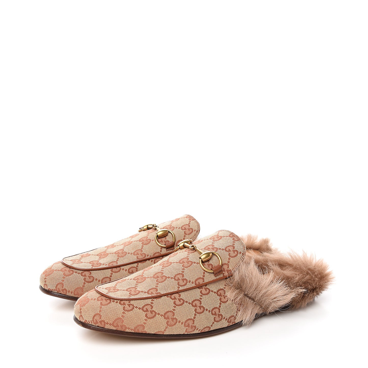 GG Monogram Fur Mens Princetown Slippers 10 Beige Ruggine Rust