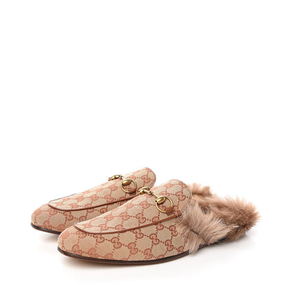 Gucci GG Monogram Fur Mens Princetown Slippers 10 Beige Ruggine Rust 3 of 7