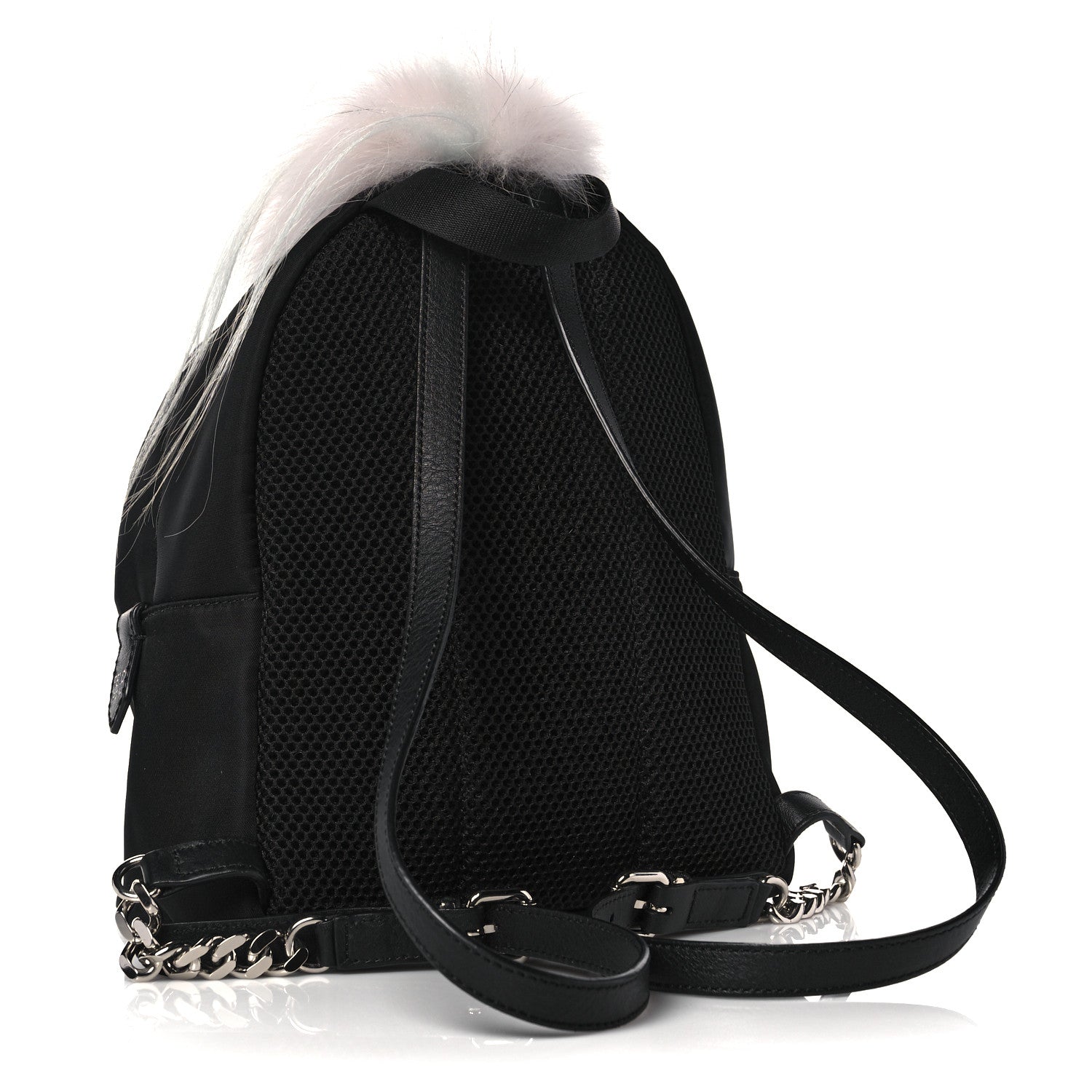 Fendi Nylon Vitello Elite Fox Goat Fur Monster Eyes Studded Mini Backpack Black Peonia Multicolor 3 of 12