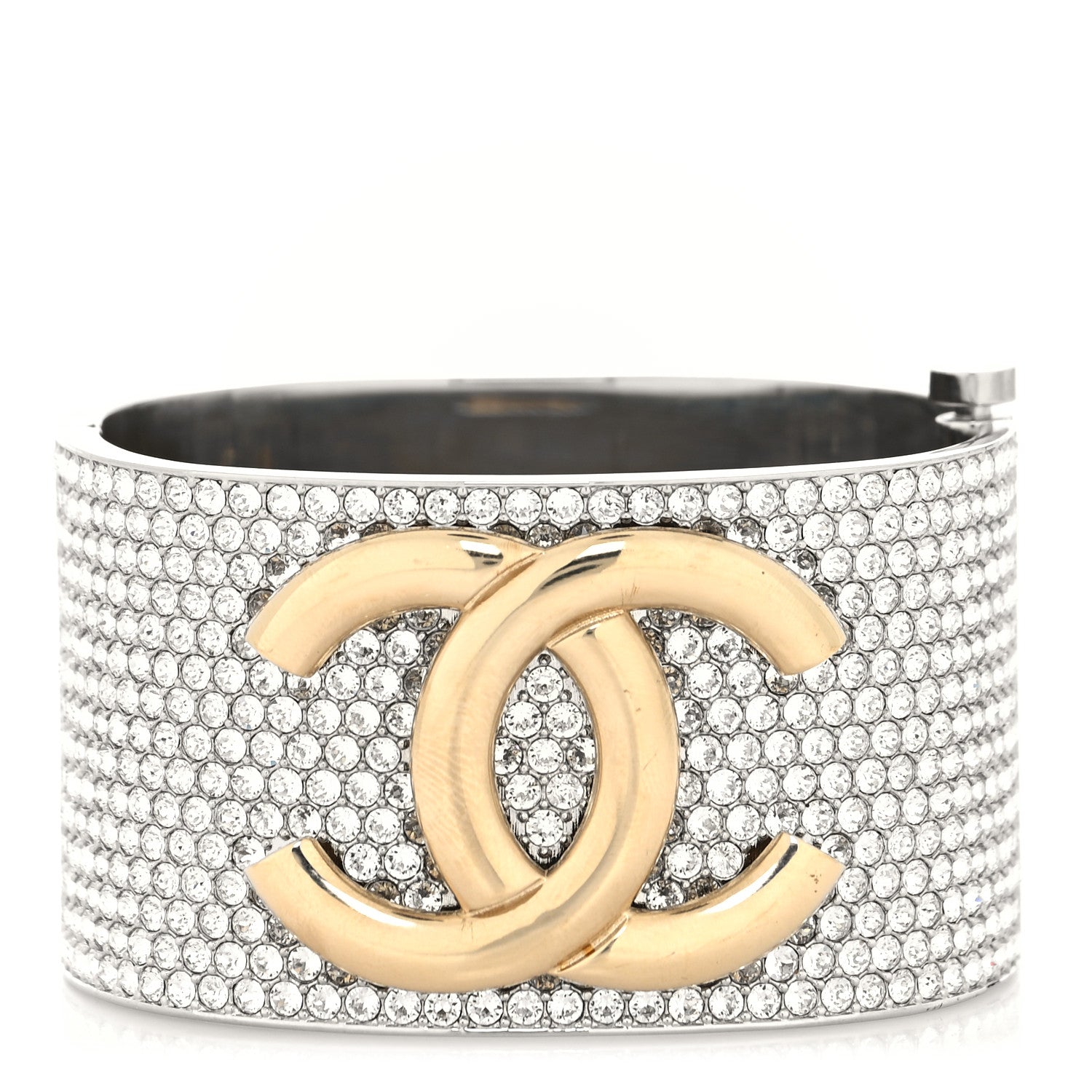 Chanel Metal Crystal CC Cuff Silver Gold 1 of 5