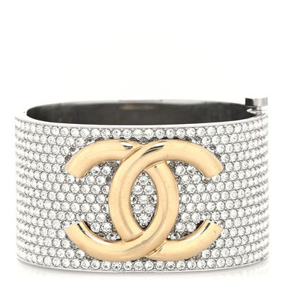Chanel Metal Crystal CC Cuff Silver Gold 1 of 5