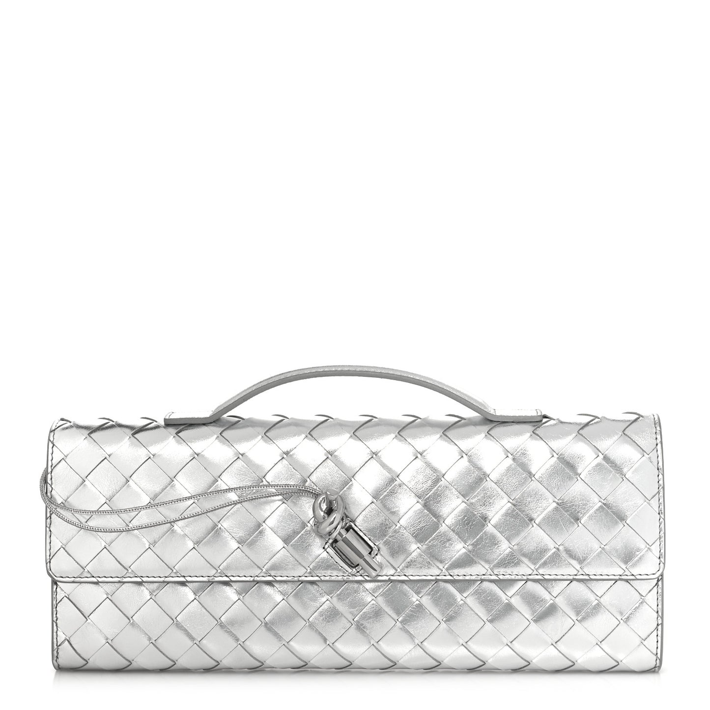 Metallic Nappa Intrecciato Long Andiamo Top Handle Silver