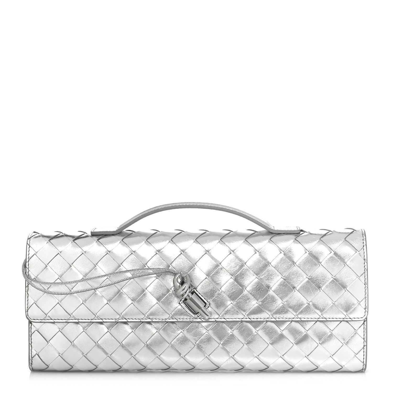 Bottega Veneta Metallic Nappa Intrecciato Long Andiamo Top Handle Silver 1 of 8