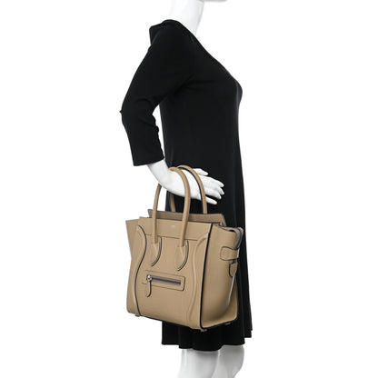 Celine Drummed Calfskin Micro Luggage Dune 2 of 11