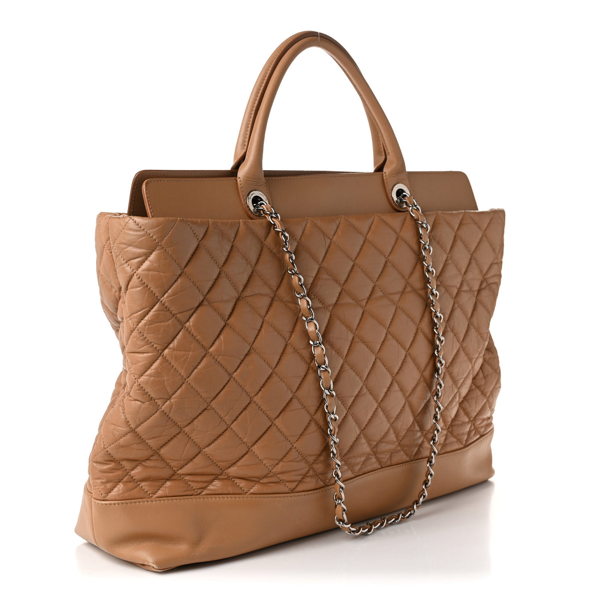 Aged Calfskin Quilted Be CC Tote Beige