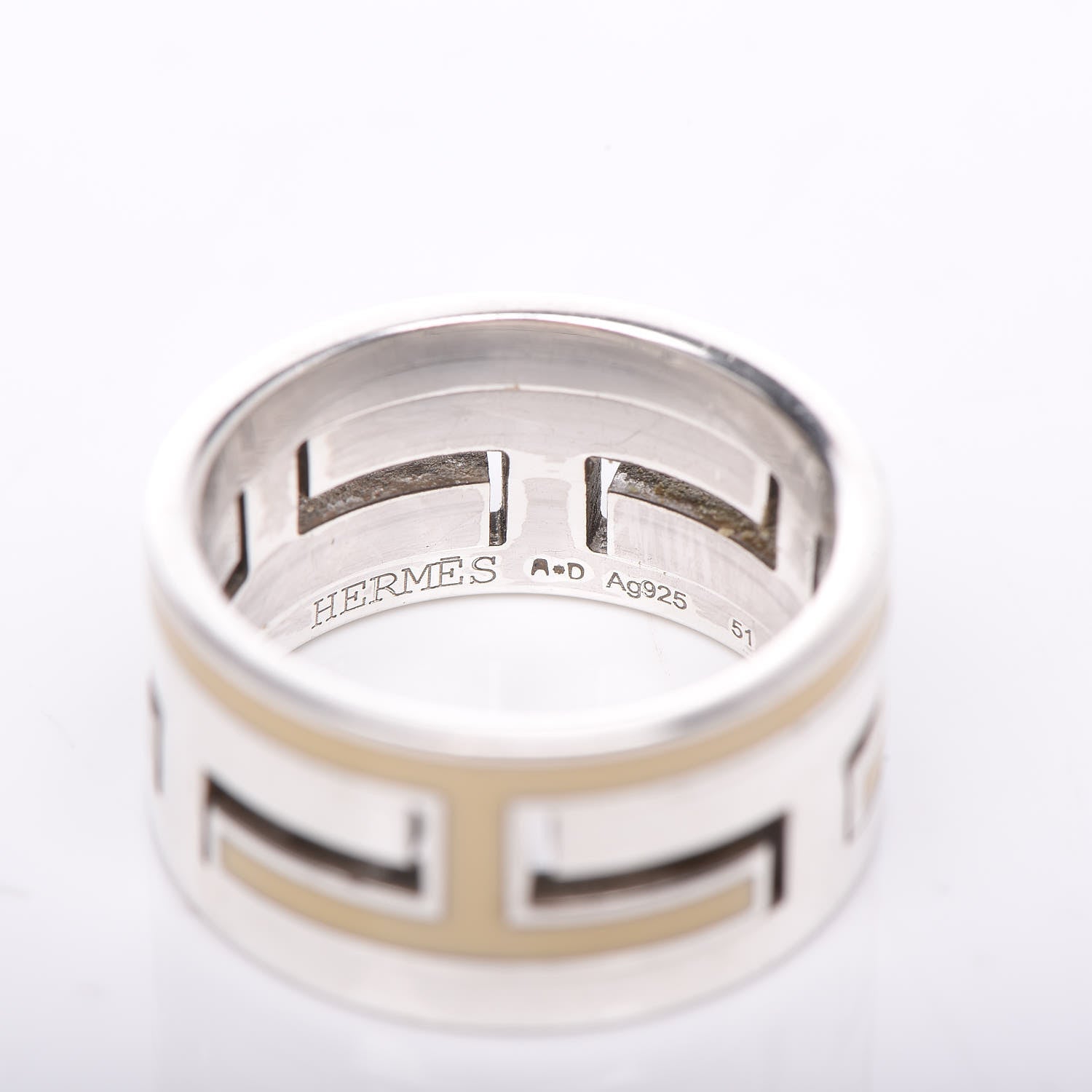 Hermes Sterling Silver Enamel Arcane Move H Ring 51 5.75 Cream 4 of 4