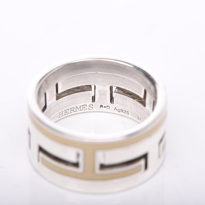 Hermes Sterling Silver Enamel Arcane Move H Ring 51 5.75 Cream 4 of 4