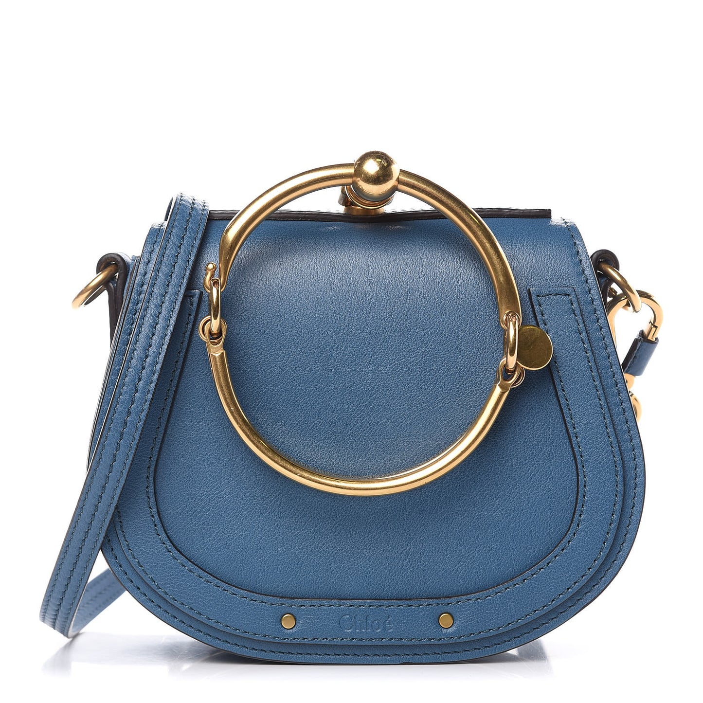 Calfskin Suede Small Nile Bracelet Bag Vinyl Blue