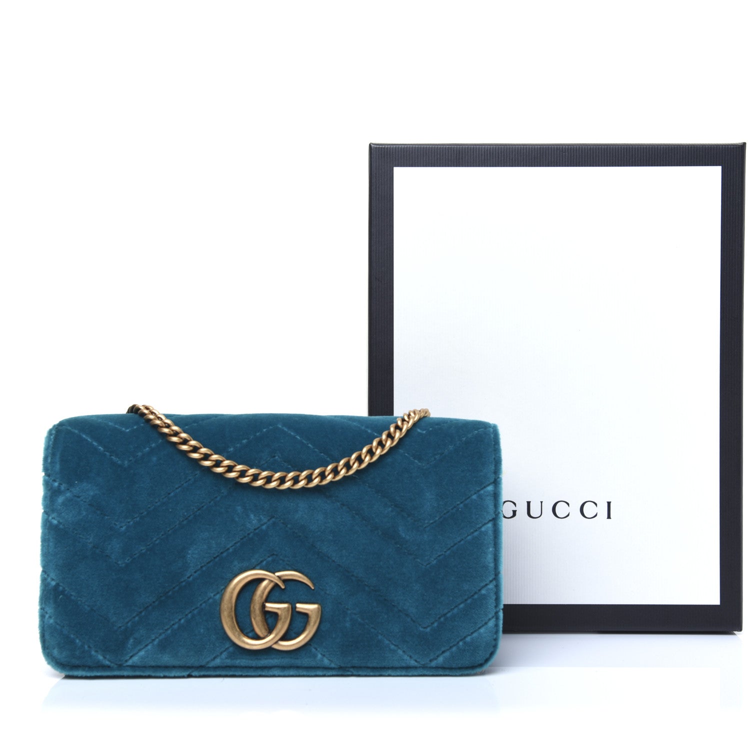 Gucci Velvet Matelasse GG Marmont Mini Bag Pavone Cyan 10 of 10