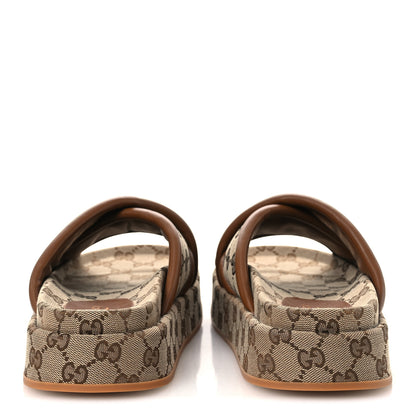 Gucci Monogram GG Calfskin Angelina Platform 55mm Slide Sandals 38.5 Camel Ebony 6 of 11