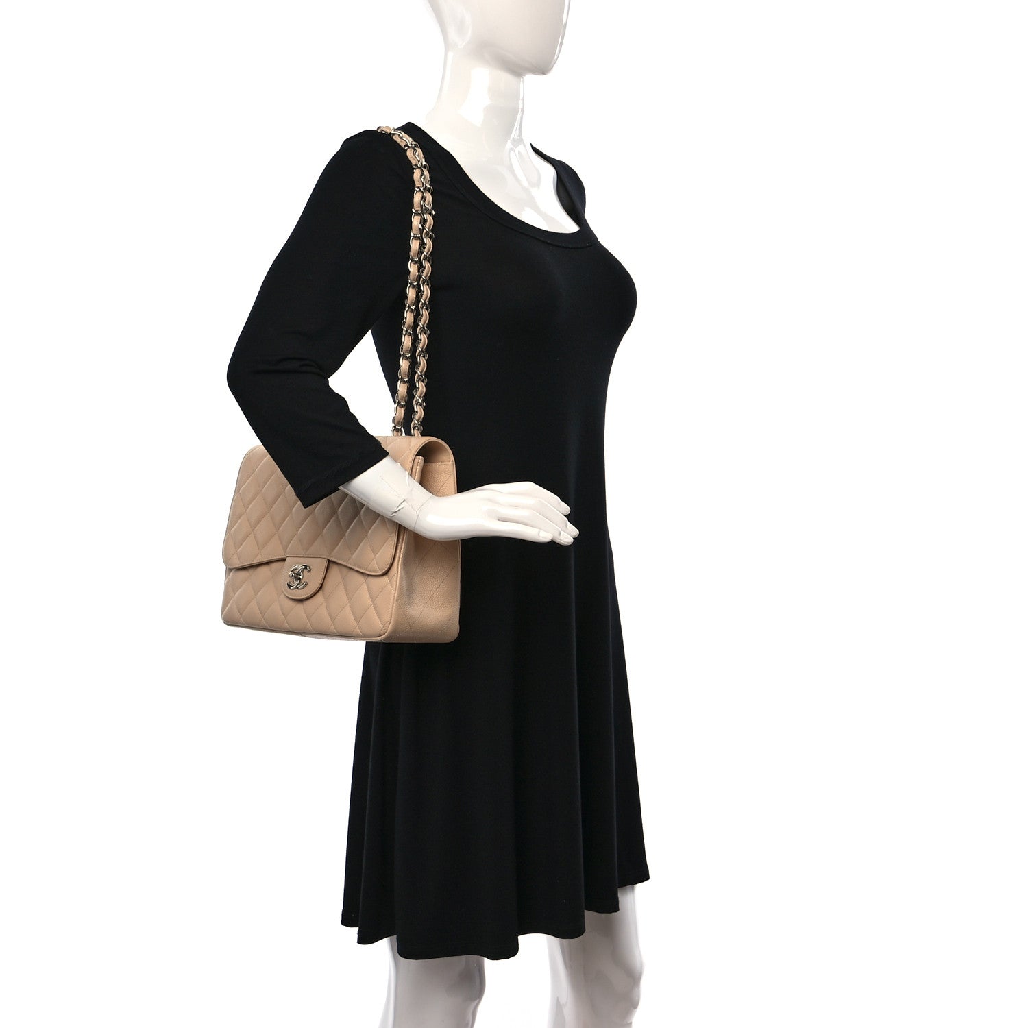 Chanel Caviar Quilted Jumbo Single Flap Beige 2 of 11