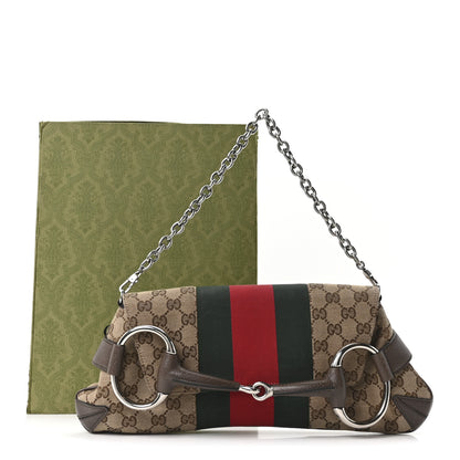 Gucci Monogram Textured Dollar Calfskin Heavy Grosgrain Web Medium Maxi Horsebit Chain Shoulder Bag Beige Ebony New Acero 11 of 11