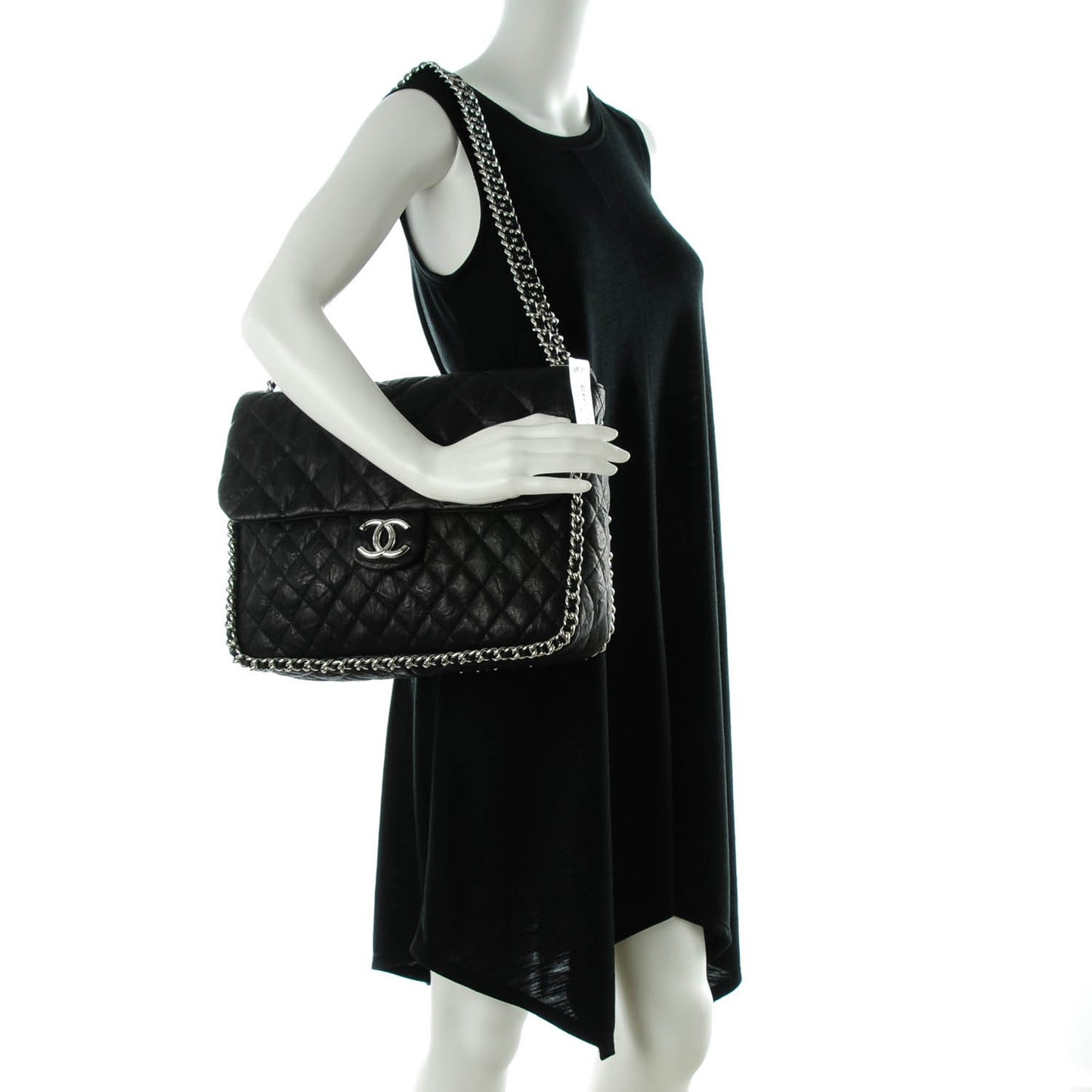 Washed Lambskin Quilted Maxi Chain Around Flap Black