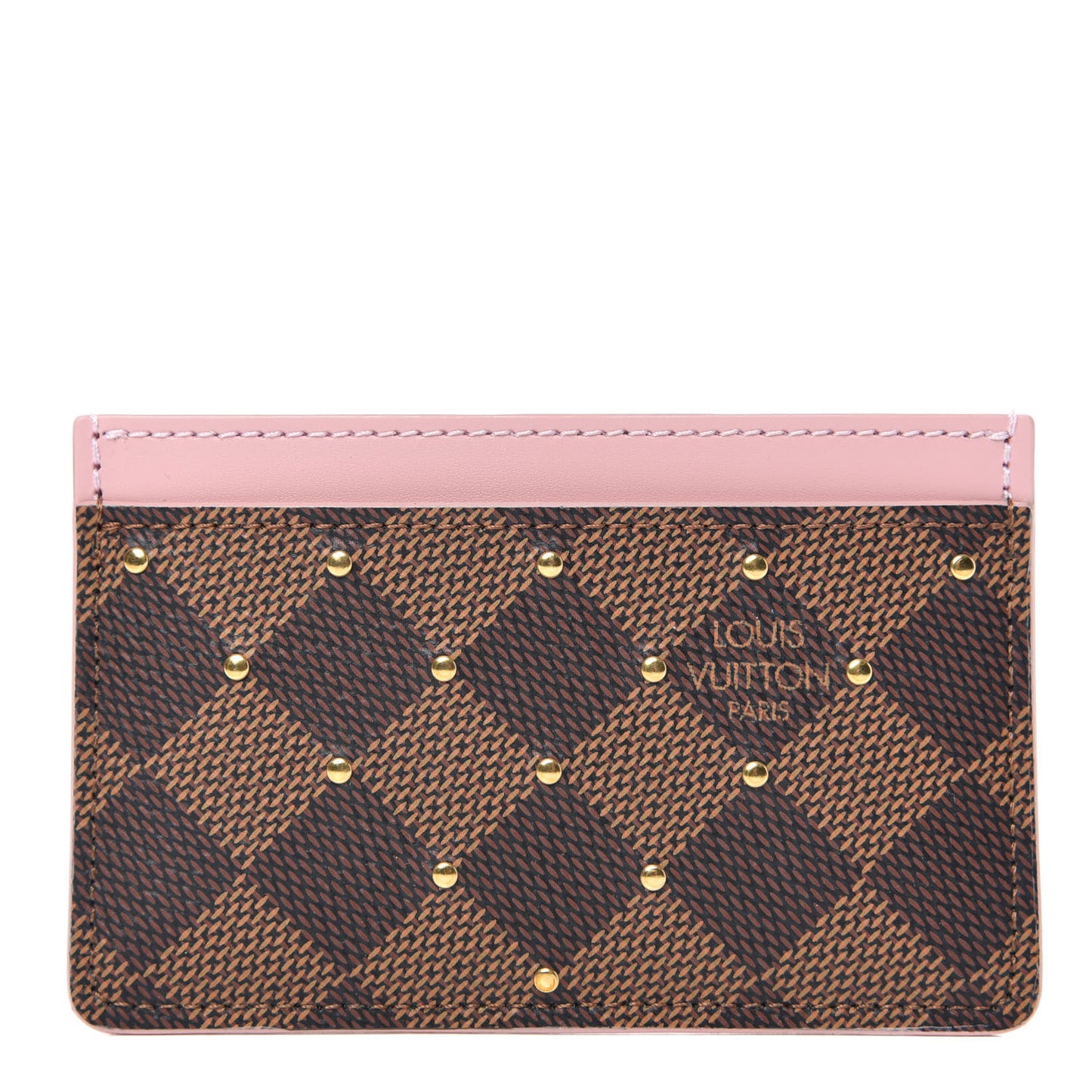 Damier Ebene Studded Card Holder Rose Ballerine