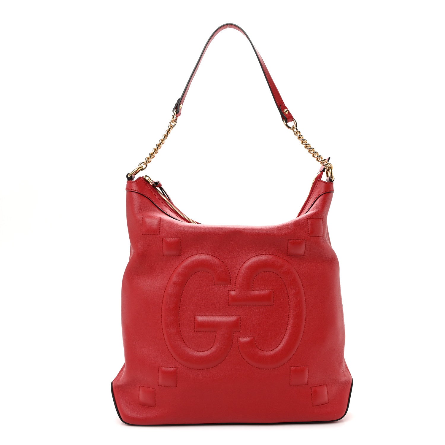 Gucci Apollo Calfskin GG Dadini Embroidered Chain Hobo Hibiscus Red 1 of 11