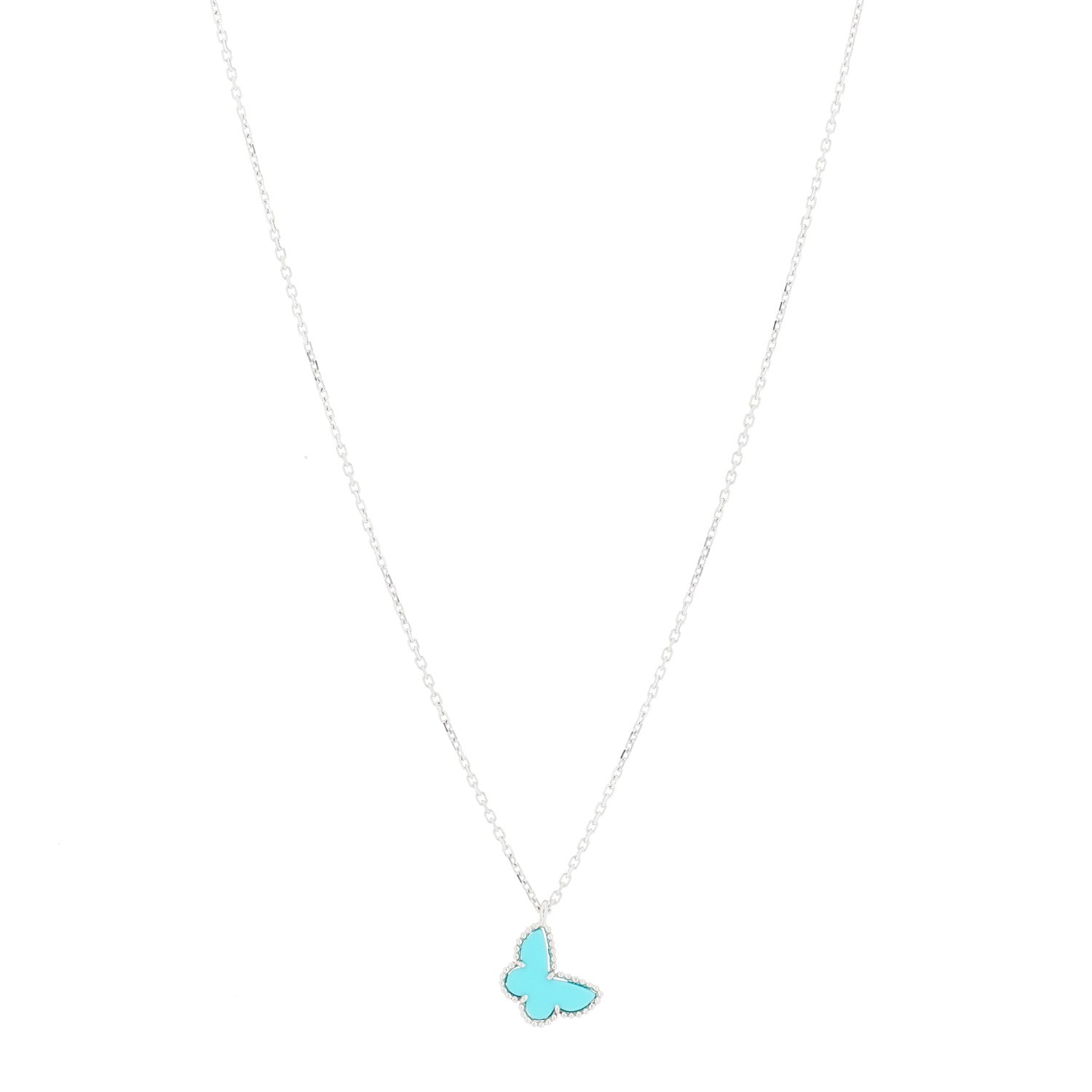 Van Cleef & Arpels 18K White Gold Turquoise Sweet Alhambra Butterfly Pendant Necklace 1 of 5