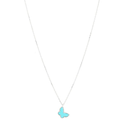 Van Cleef & Arpels 18K White Gold Turquoise Sweet Alhambra Butterfly Pendant Necklace 1 of 5