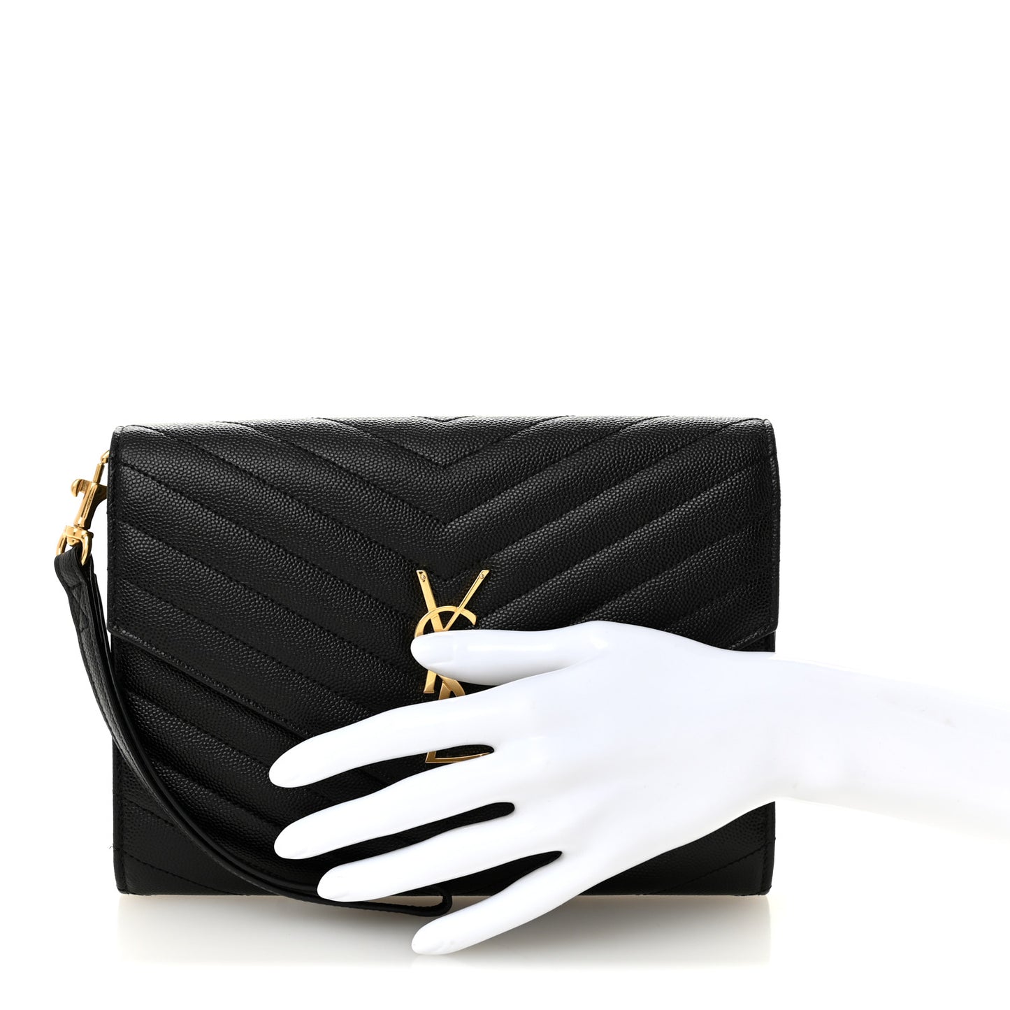 Grain De Poudre Matelasse Chevron Monogram Envelope Clutch Black