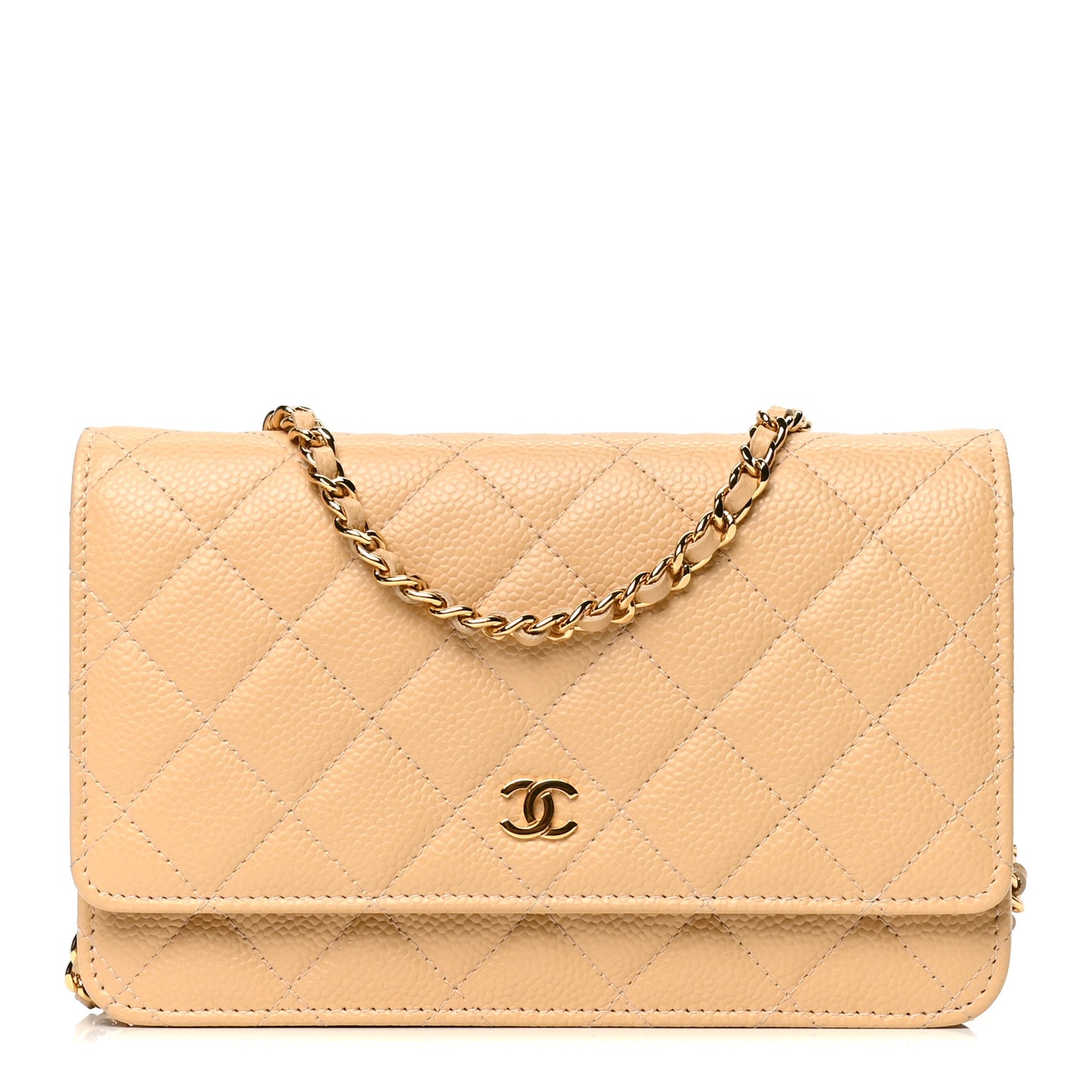 Caviar Quilted Wallet On Chain WOC Beige Clair