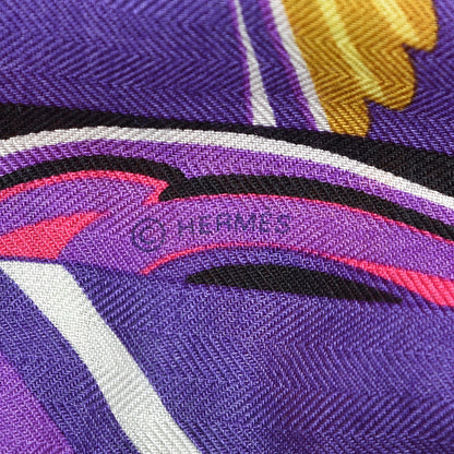 Hermes Cashmere Silk De La Mer Au Ciel Shawl 140 Violet Orange Vert 6 of 7