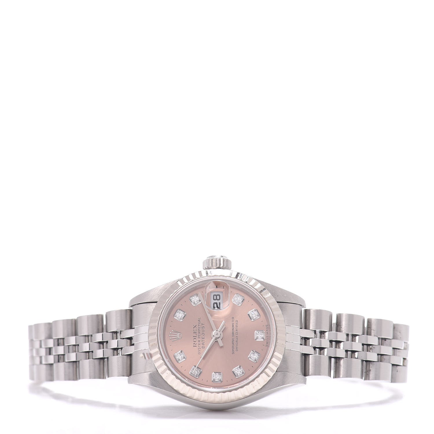 Rolex Stainless Steel 18K White Gold Diamond 26mm Oyster Perpetual Datejust Watch Pink 79174 2 of 4