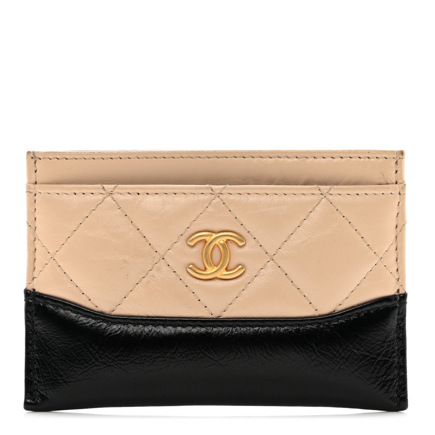 Chanel Aged Calfskin Quilted Gabrielle Card Holder Wallet Beige Black 1 of 11