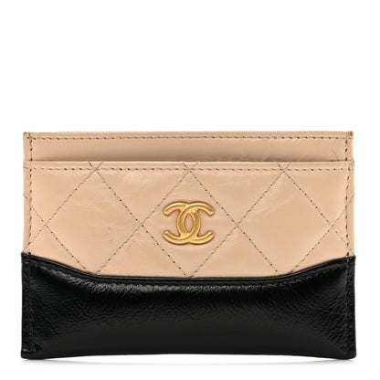 Chanel Aged Calfskin Quilted Gabrielle Card Holder Wallet Beige Black 1 of 11