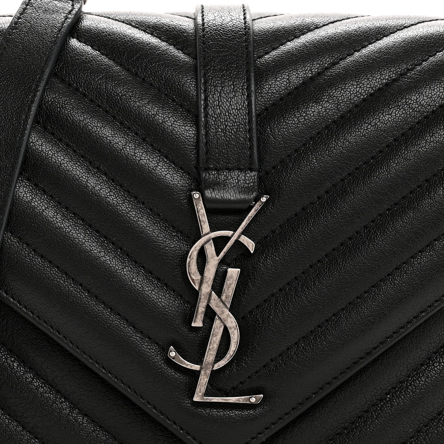 Sheepskin Matelasse Chevron Monogram Medium College Bag Black