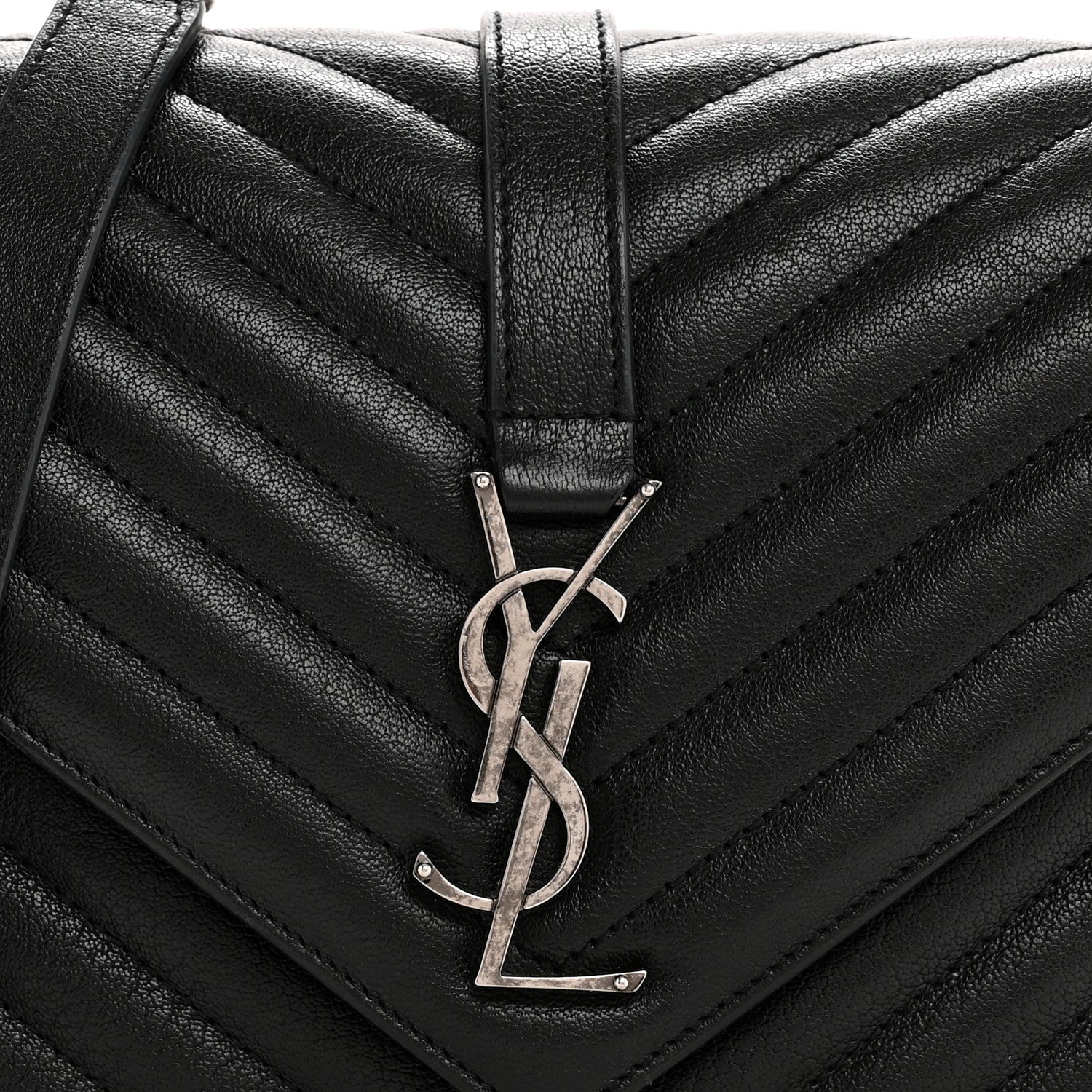 Saint Laurent Sheepskin Matelasse Chevron Monogram Medium College Bag Black 8 of 14