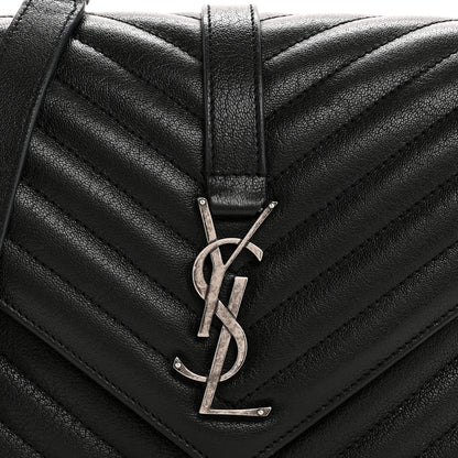 Saint Laurent Sheepskin Matelasse Chevron Monogram Medium College Bag Black 8 of 14