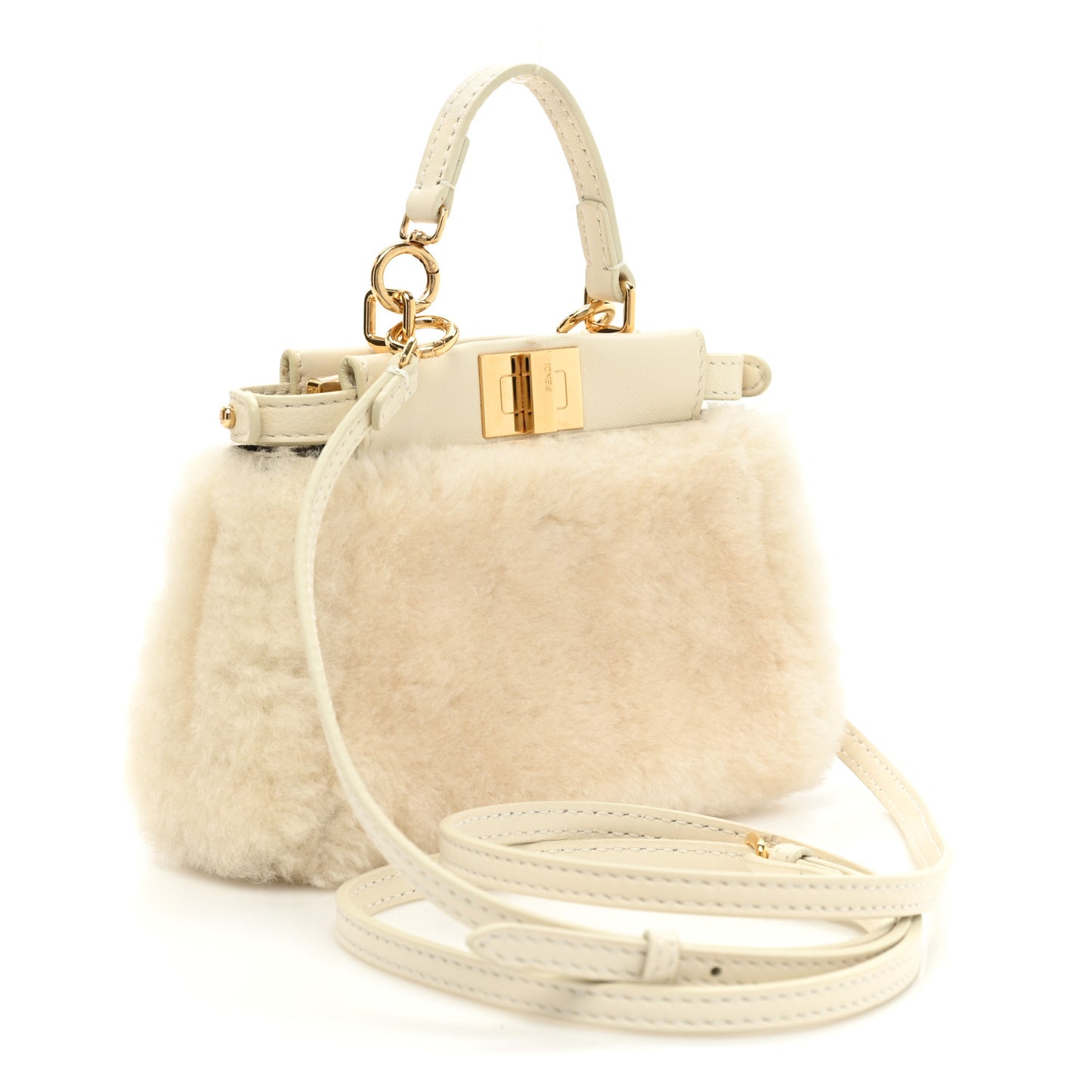 Shearling Shiny Nappa Micro Peekaboo Iconic Satchel White