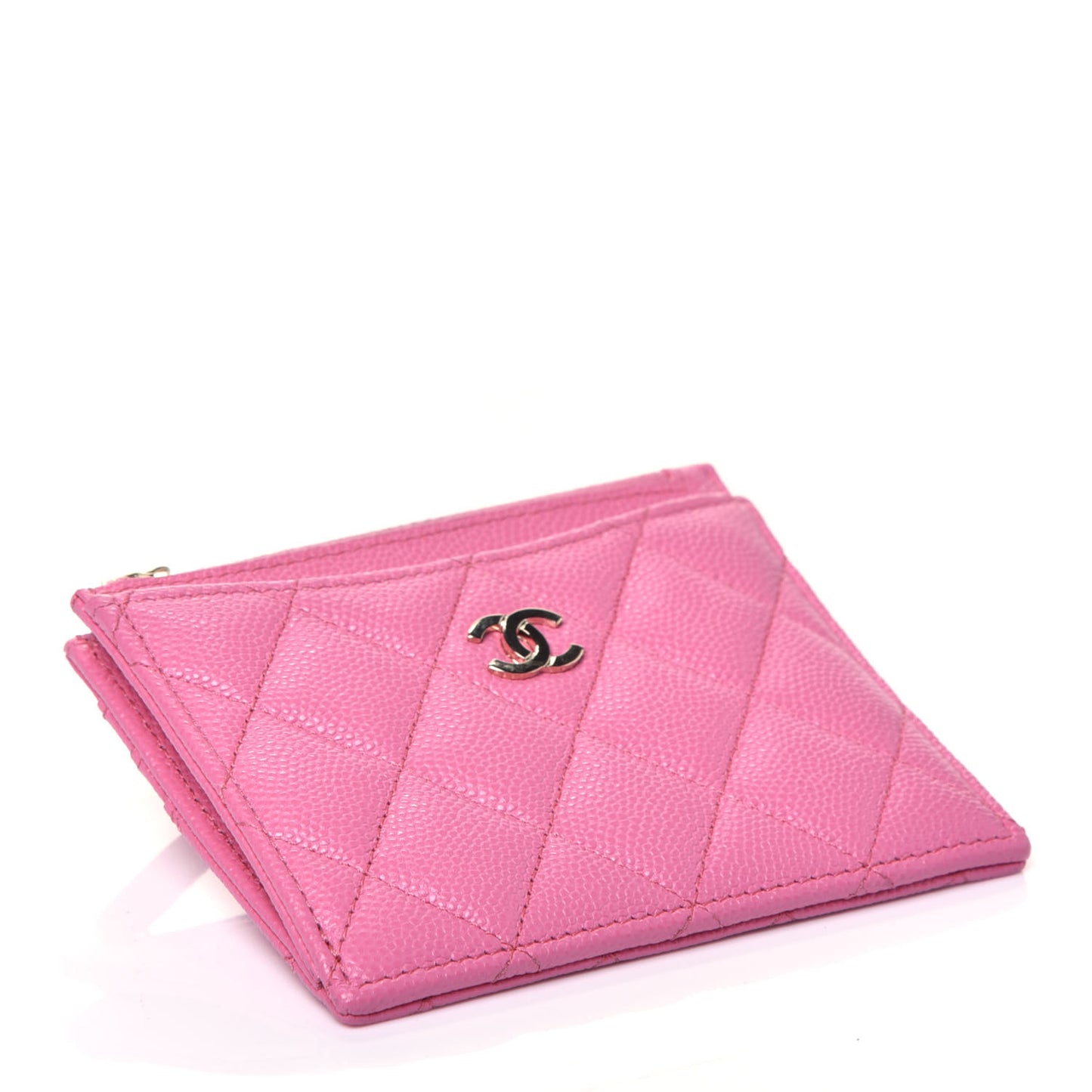 Caviar Quilted CC Zip Card Holder Pink