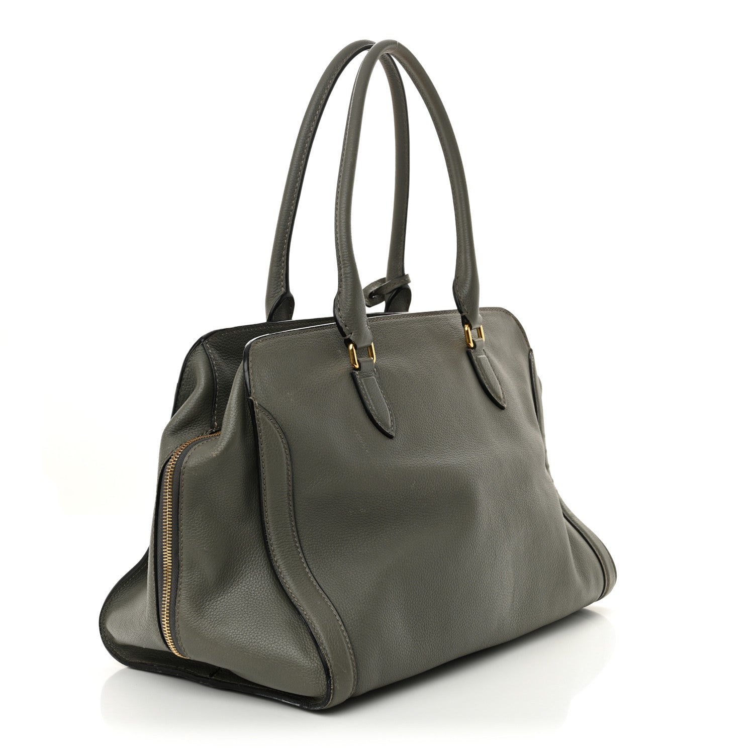 Alexander McQueen Pebbled Calfskin Large Skull Padlock Zip Around Tote Dark Grey 3 of 15