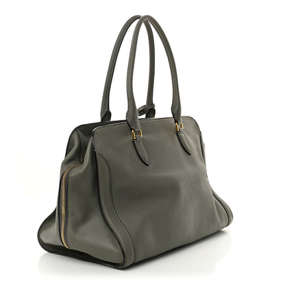 Alexander McQueen Pebbled Calfskin Large Skull Padlock Zip Around Tote Dark Grey 3 of 15