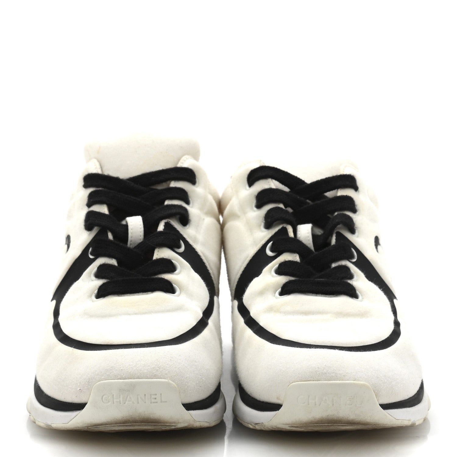 Chanel Nylon Suede Calfskin Womens CC Sneakers 39.5 White Black 3 of 9