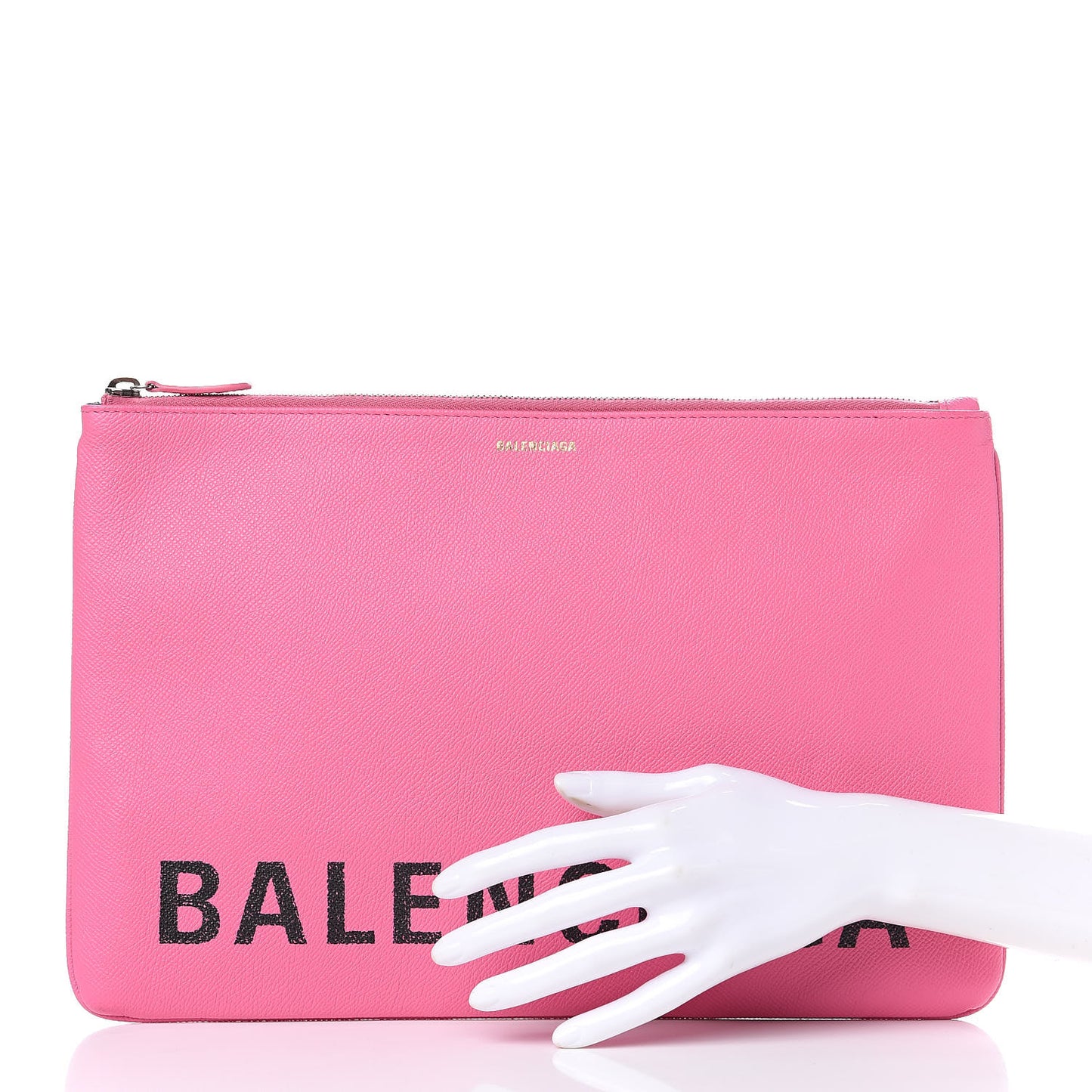 Signature Grained Calfskin Large Ville Zip Pouch Rose Bubblegum Black