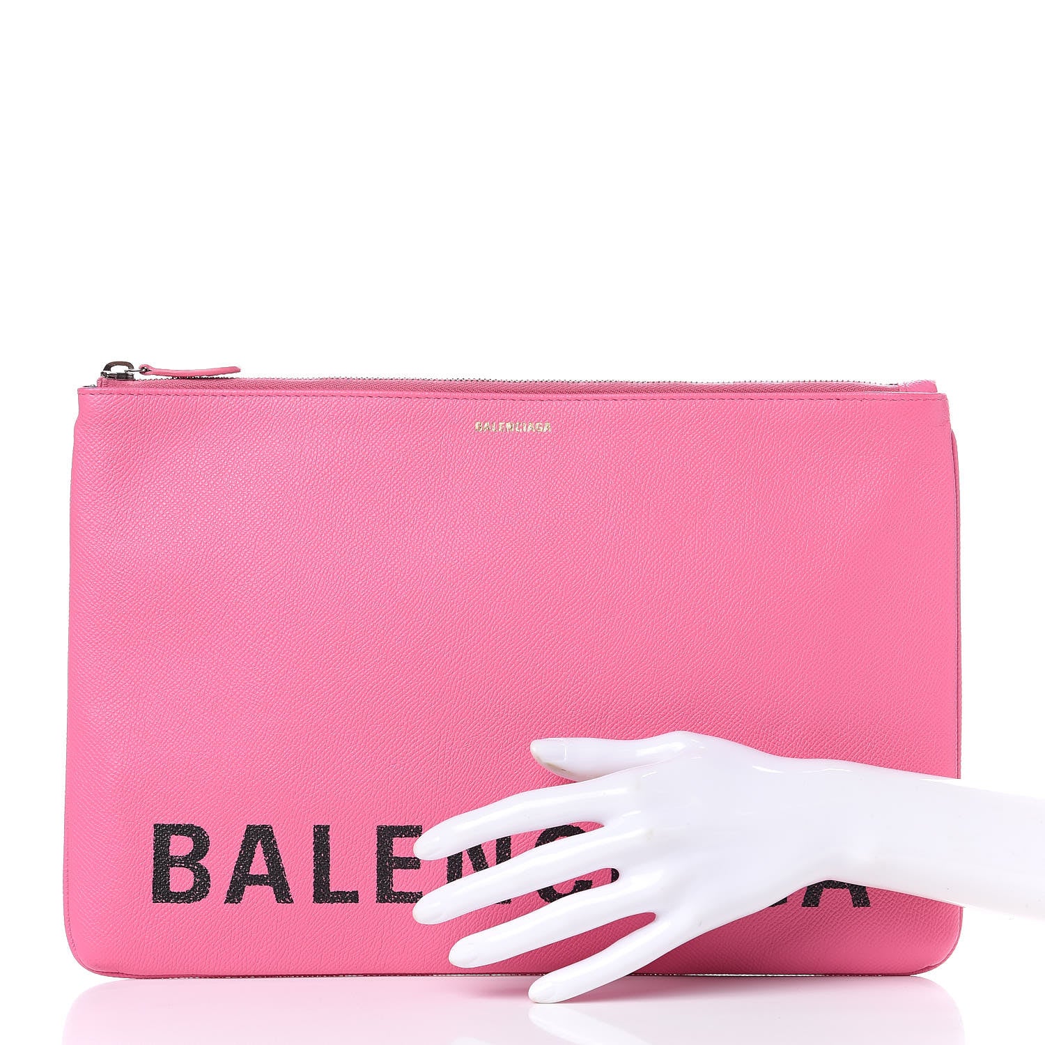 Balenciaga Signature Grained Calfskin Large Ville Zip Pouch Rose Bubblegum Black 2 of 10