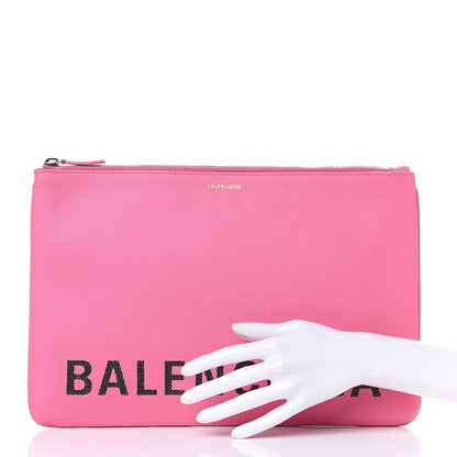 Balenciaga Signature Grained Calfskin Large Ville Zip Pouch Rose Bubblegum Black 2 of 10