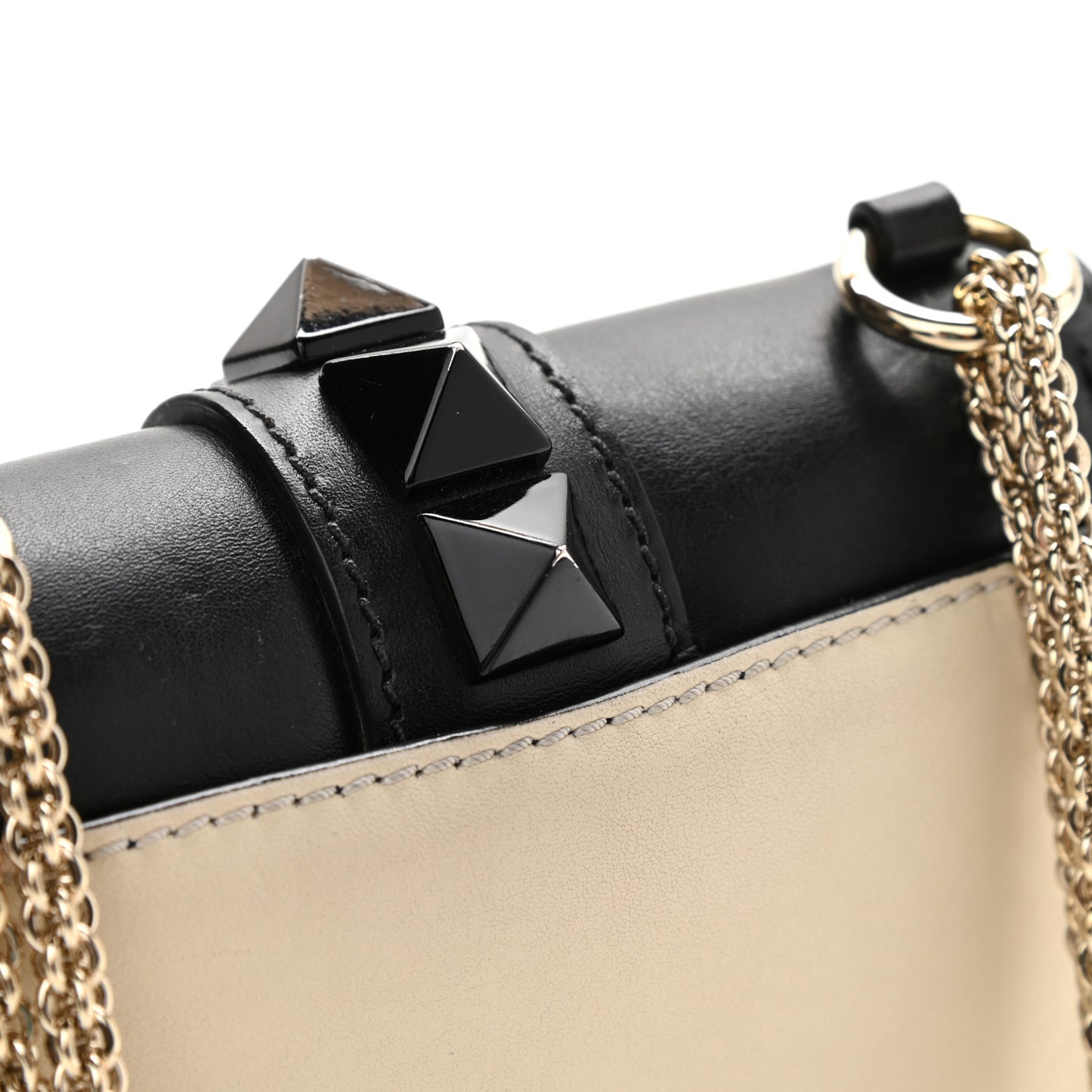Vitello Mini Glam Lock Rockstud Flap Black Light Ivory