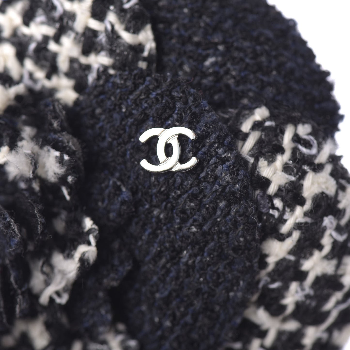 Tweed Camellia Pin Brooch Navy Blue White