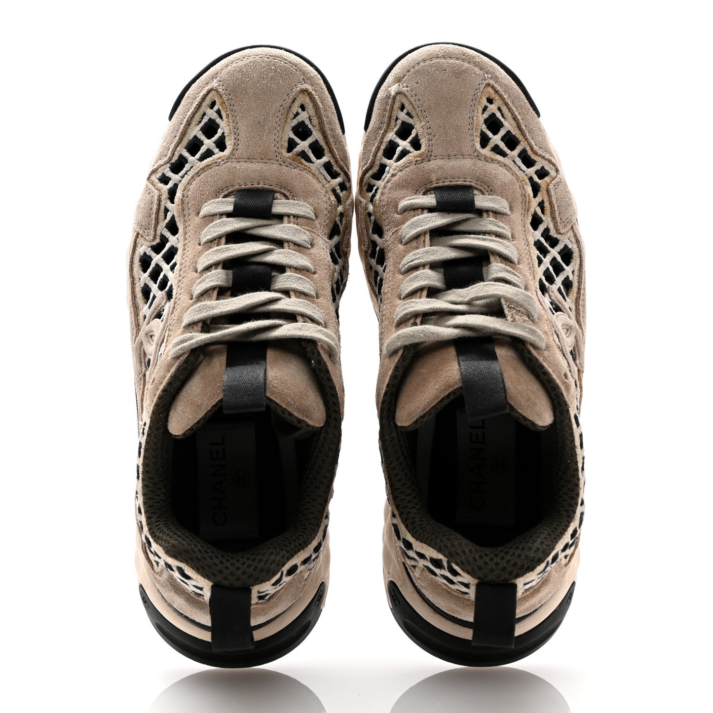 Suede Calfskin Embroidered CC Sneakers 36 Beige Black