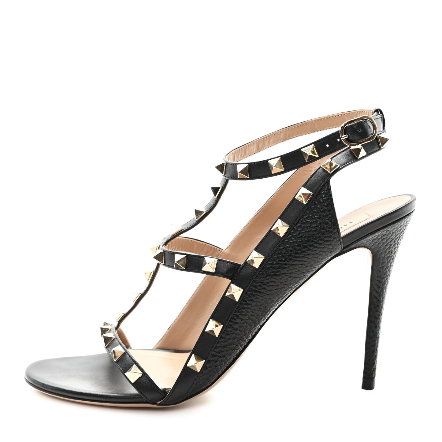 Grained Calfskin Rockstud Gladiator 105mm Sandals 41 Black