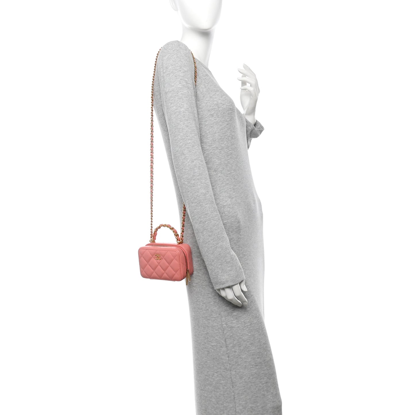 Lambskin Quilted Top Handle Mini Vanity Case Pink