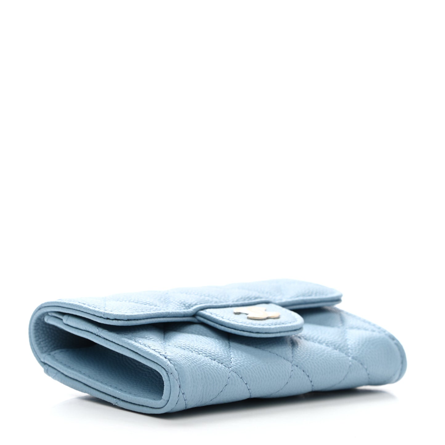 Caviar Quilted Flap Card Holder Wallet Light Blue