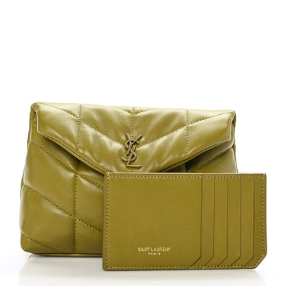 Saint Laurent Lambskin Monogram Loulou Puffer Pouch Clutch Olive 2 of 10