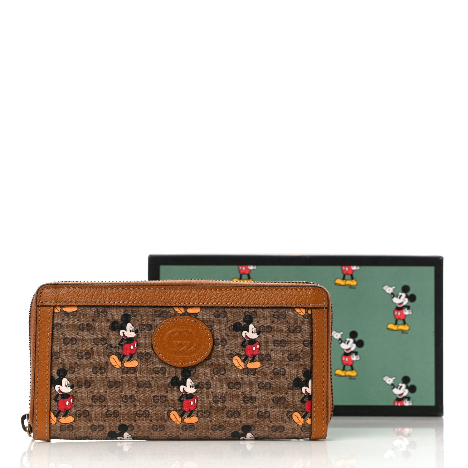 Gucci X DISNEY Mini Vintage GG Supreme Monogram Mickey Mouse Zip Around Wallet Beige Vintage Sun Oil 10 of 10