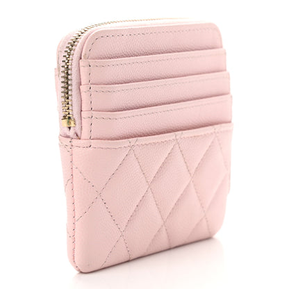 Chanel Caviar Quilted Crystal Zip Card Holder Wallet Light Pink 3 of 8